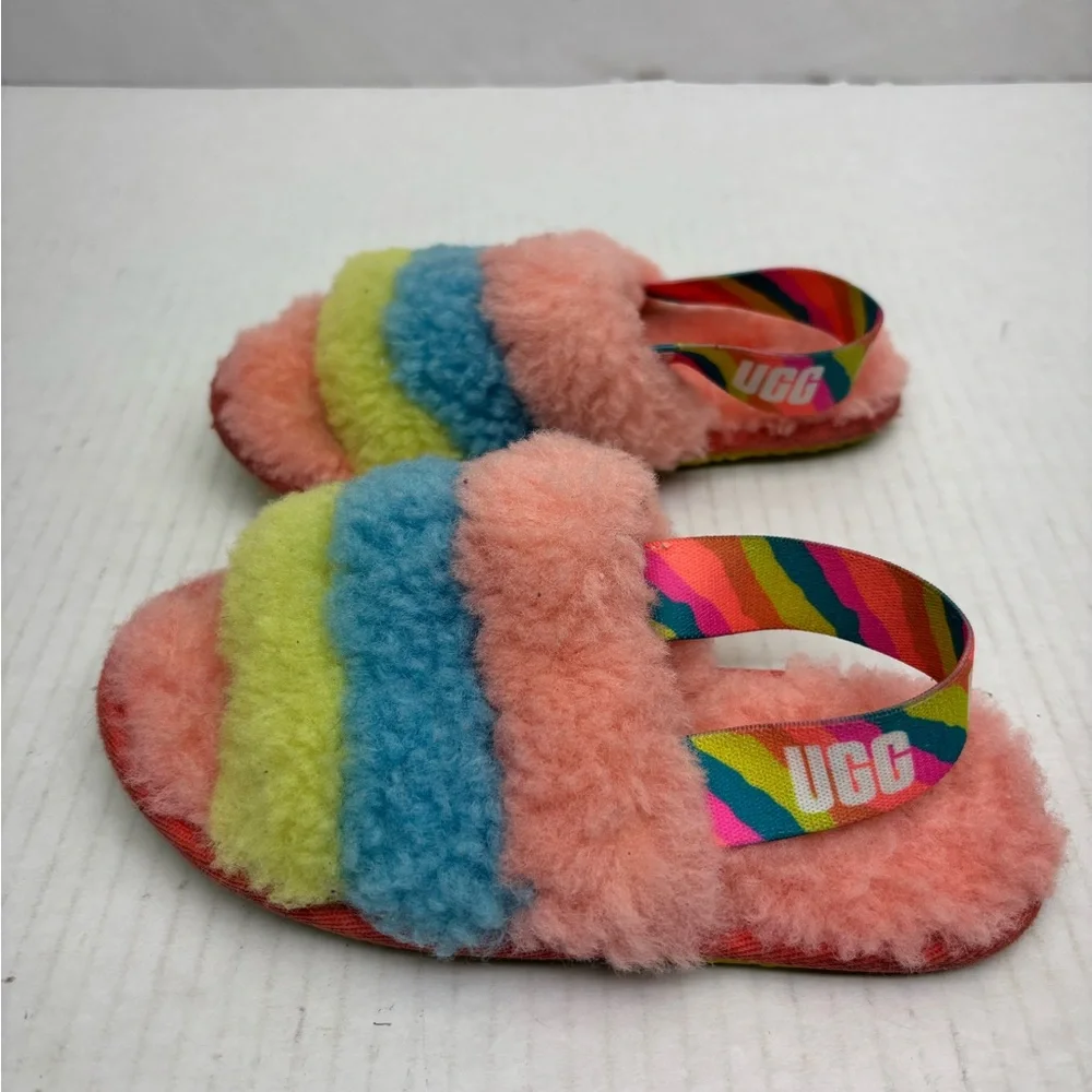 Ugg Kids Rainbow Fuzzy Slide Sandals - Multicolor SZ 10 toddler, box 36